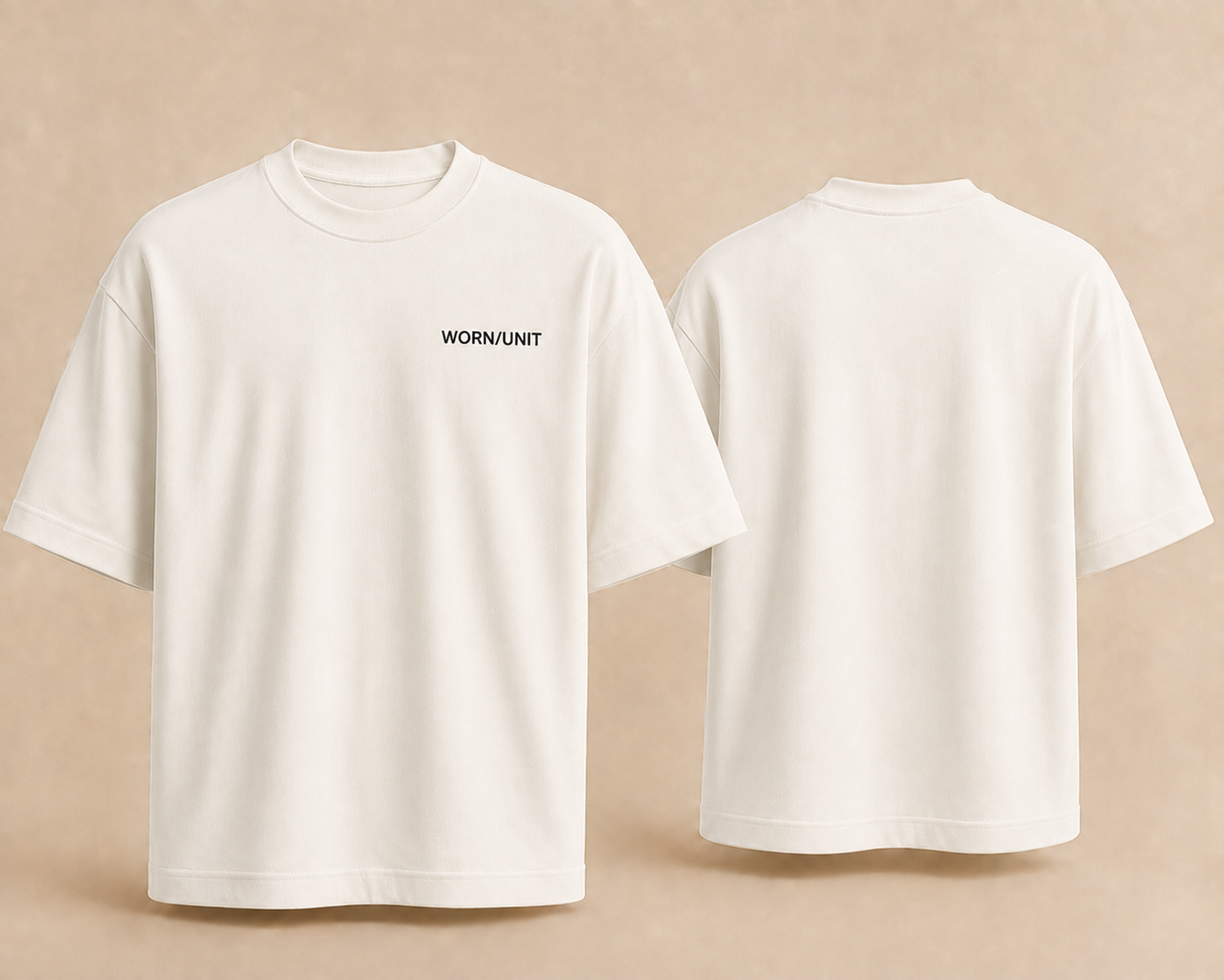 White WORN UNIT T-shirt shown from the front and back